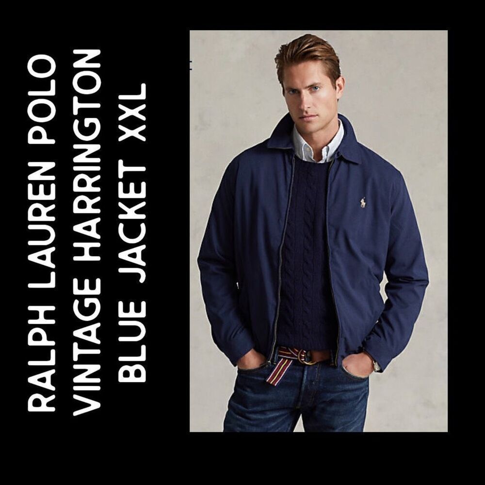 Polo by Ralph Lauren Mens Vintage Harington Jacket Full Zip Collared Navy Blue X